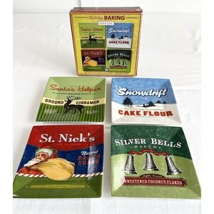 Vintage Oneida Holiday Christmas Baking Stoneware Plates 8" Square Set of 4